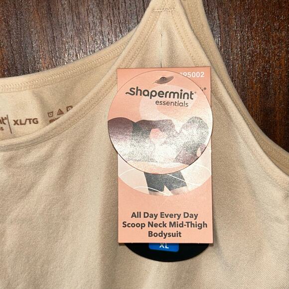 NWT Shapermint All Day Every Day Scoop Neck Bodysuit with mid-thigh length nude - Picture 4 of 7